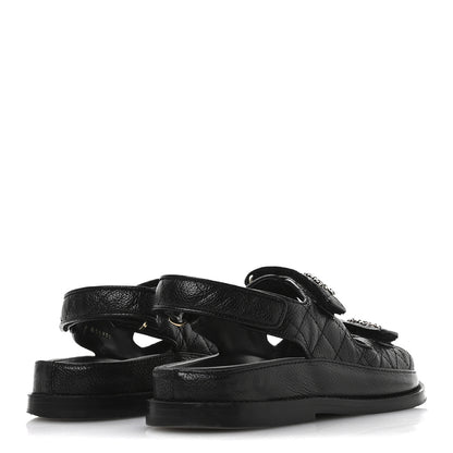 Chanel Grained Calfskin Velcro Dad Sandals 36 Black 5 of 10
