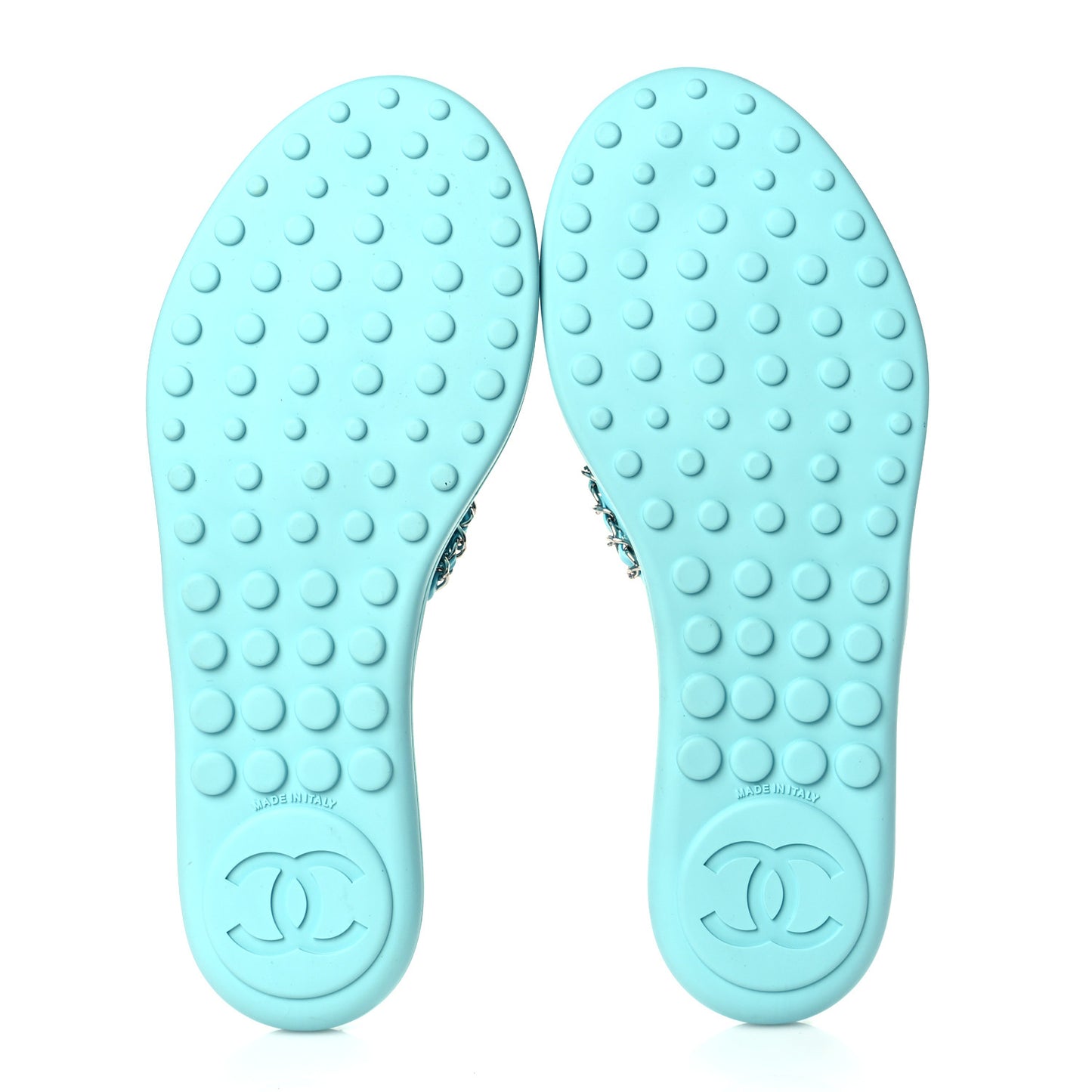Calfskin CC Chain Thong Sandals 39 Light Blue