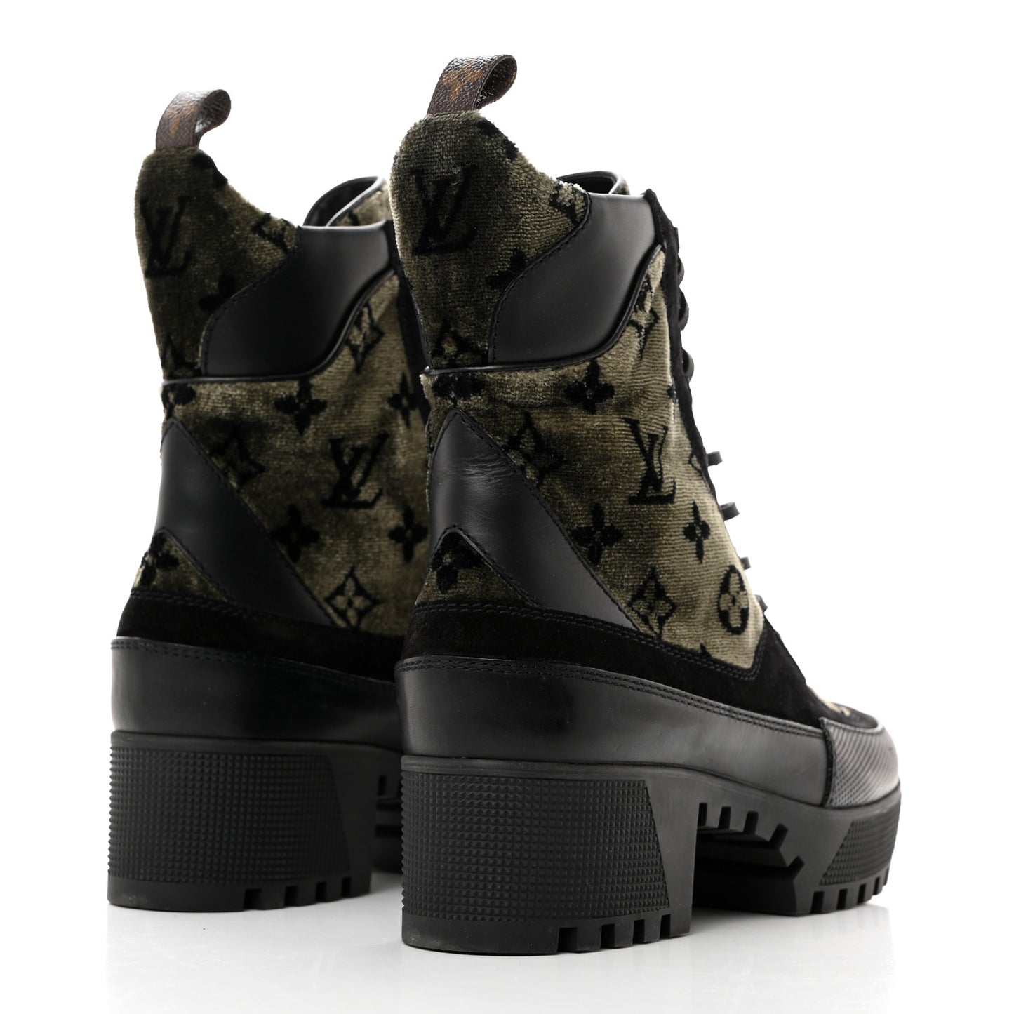 Velvet Calfskin Monogram Laureate Platform Desert Boots 37 Black Green
