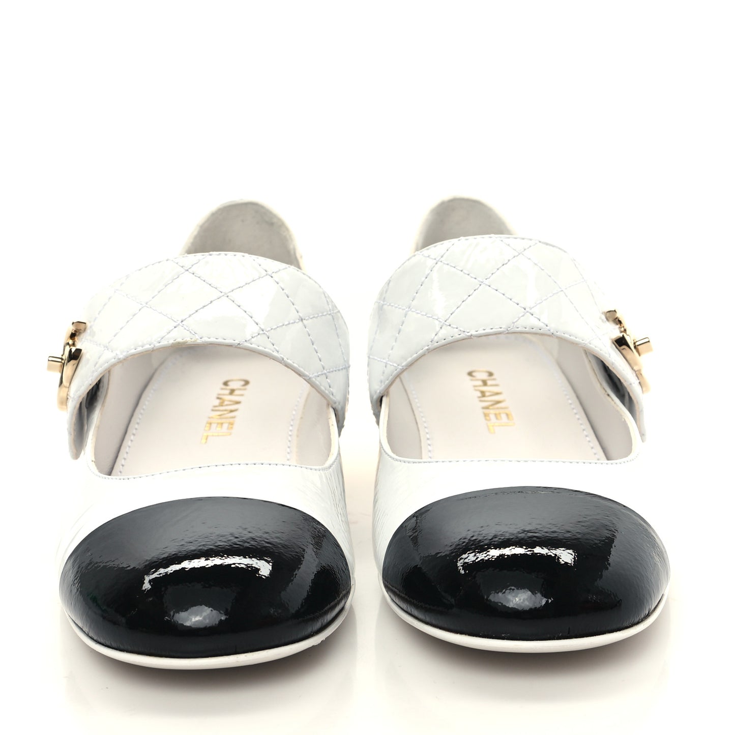 Patent Goatskin Cap Toe Mary Janes 40 White Black