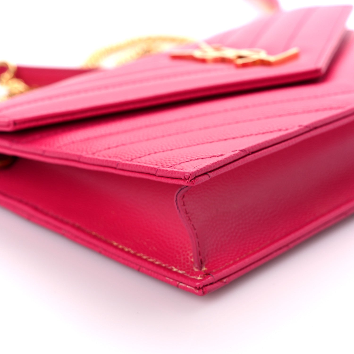 Saint Laurent Grain De Poudre Matelasse Chevron Monogram Envelope Chain Wallet Fresh Fuchsia 8 of 13