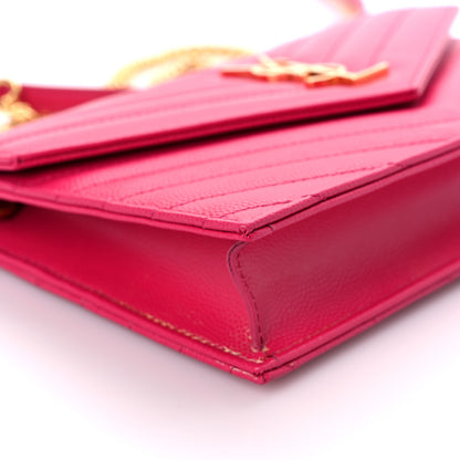 Saint Laurent Grain De Poudre Matelasse Chevron Monogram Envelope Chain Wallet Fresh Fuchsia 8 of 13