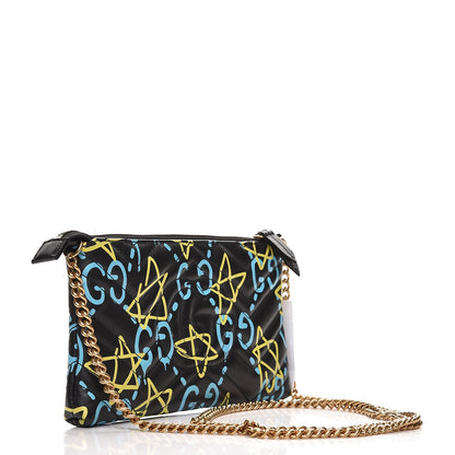 Gucci Calfskin Matelasse Printed Mini GucciGhost GG Marmont Chain Bag Black New Acquamarine 3 of 7