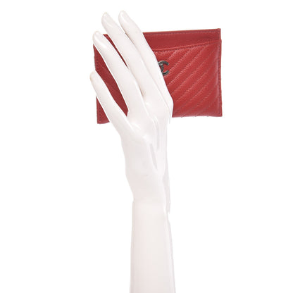 Chanel Caviar Chevron Quilted Card Holder Red 2 of 9