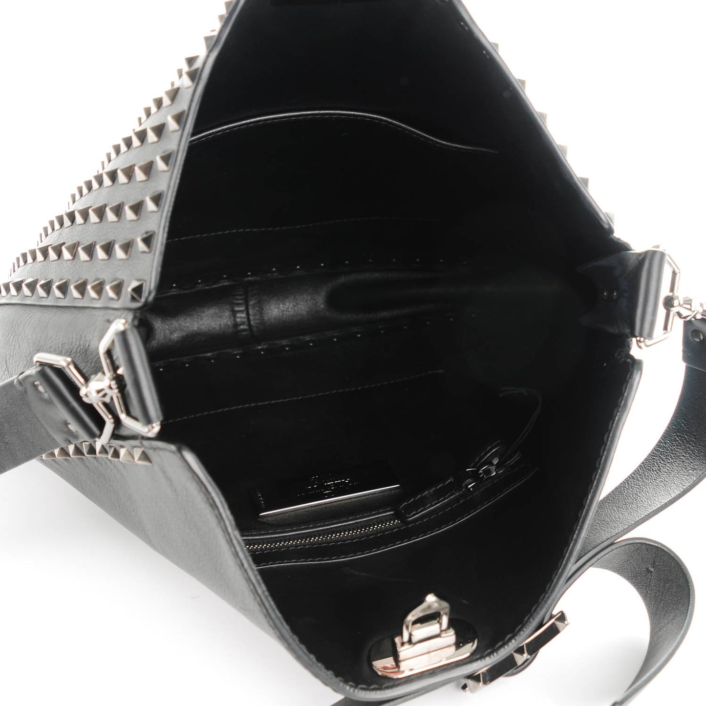 Calfskin Large Rockstud All Over Flip-Lock Messenger Bag Black