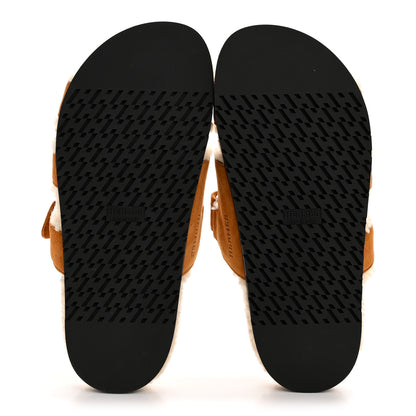 Hermes Suede Goatskin Woolskin Womens Chypre Sandals 39 Brun Fume Ecru 6 of 10