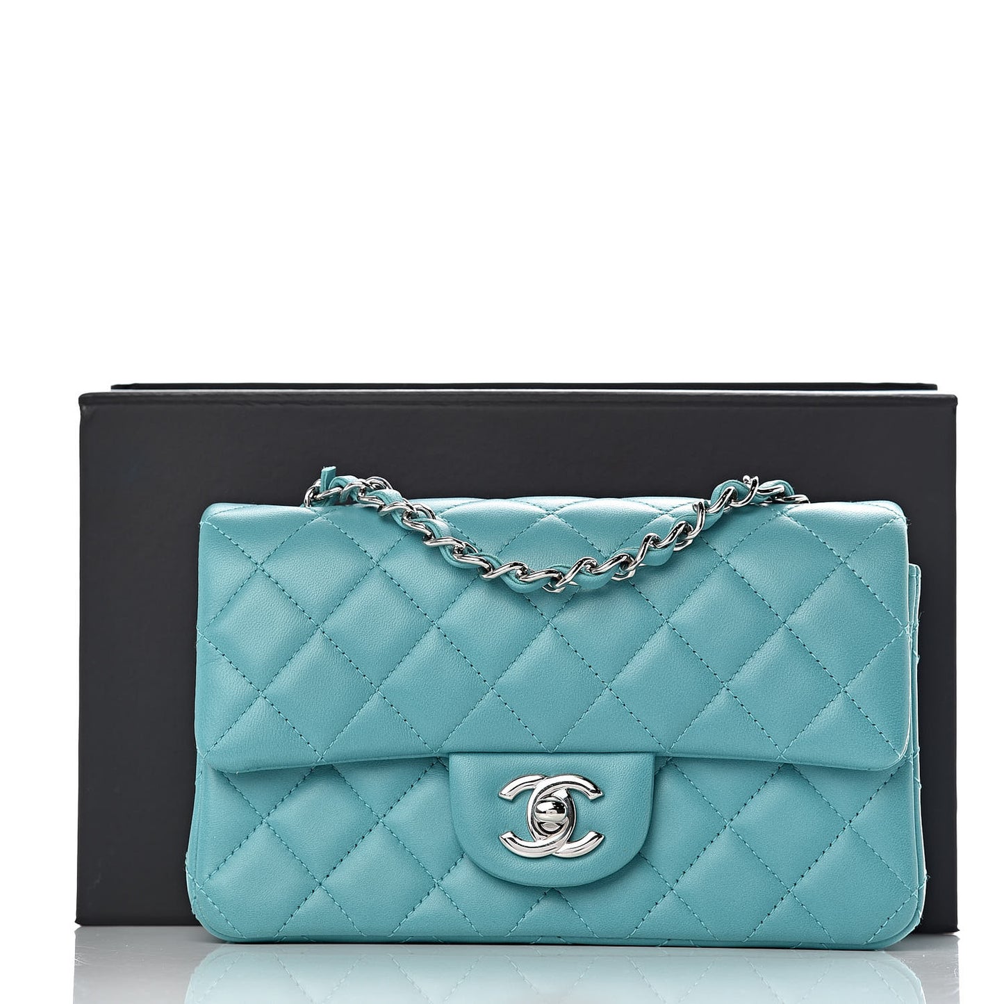 Lambskin Quilted Mini Rectangular Flap Turquoise