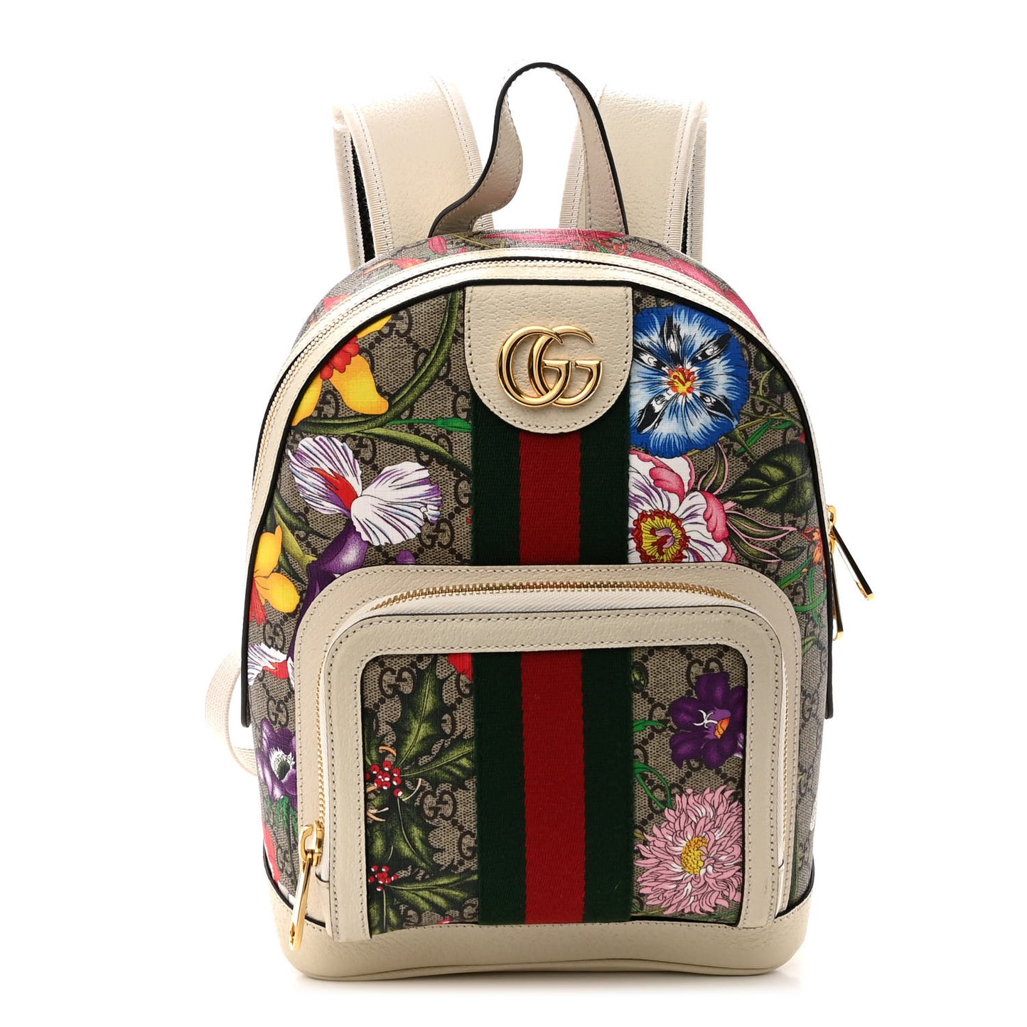 GG Supreme Monogram Flora Web Small Ophidia Day Backpack White