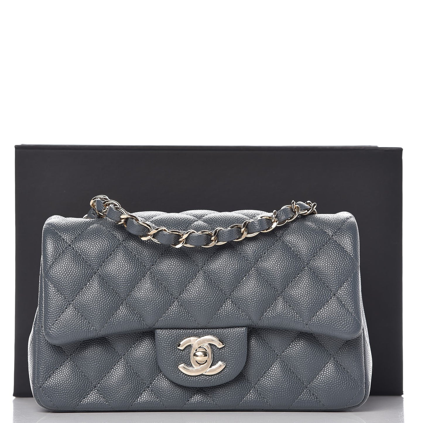 Caviar Quilted Mini Rectangular Flap Dark Grey
