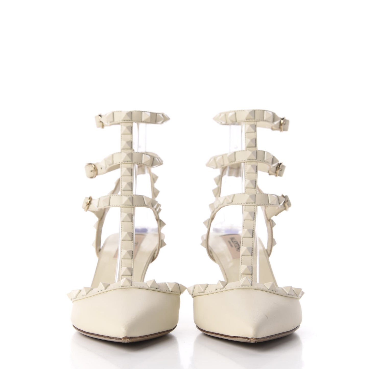 Calfskin Lacquered Monochrome Rockstud Ankle Strap 65mm Pumps 38.5 Ivory