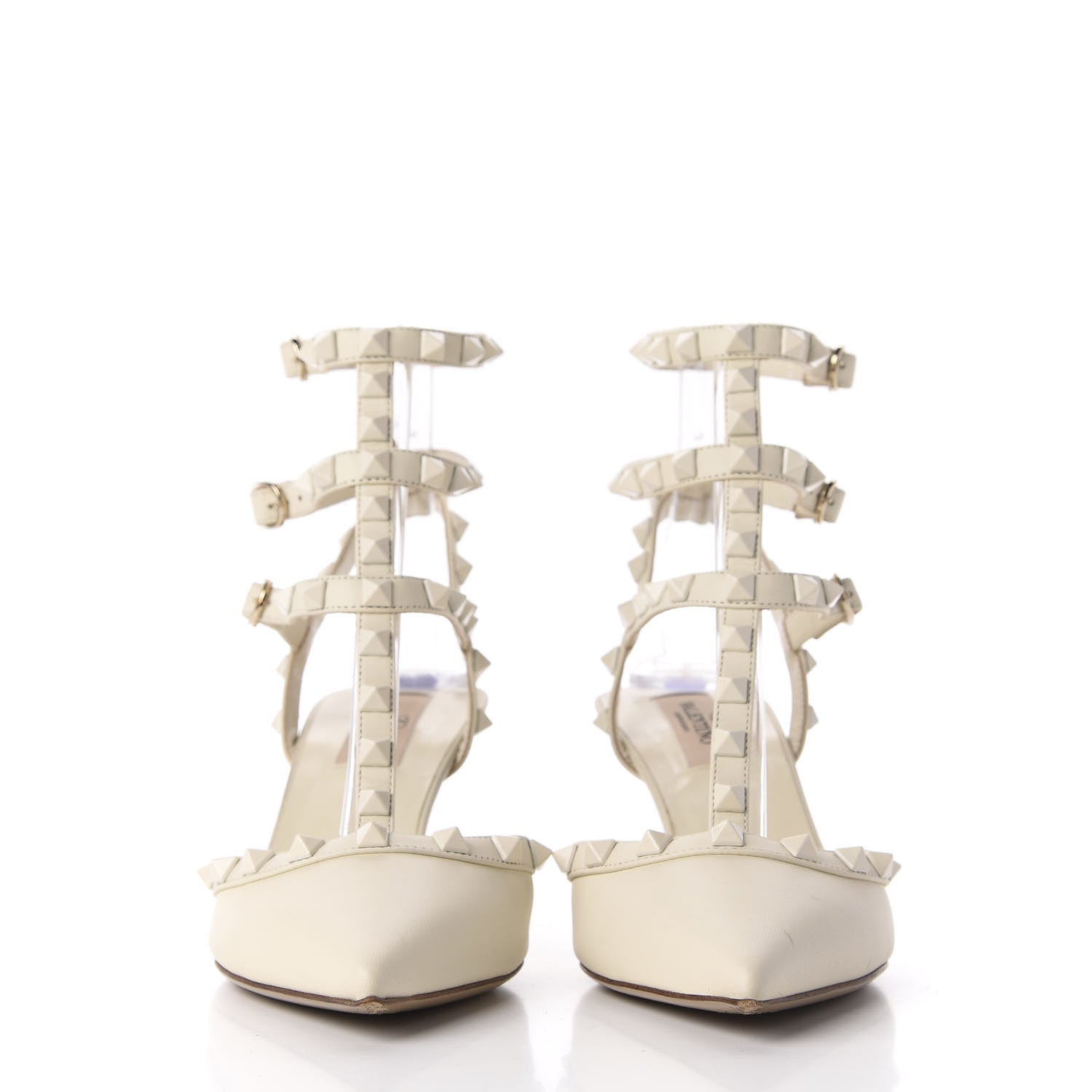 Valentino Garavani Calfskin Lacquered Monochrome Rockstud Ankle Strap 65mm Pumps 38.5 Ivory 3 of 13