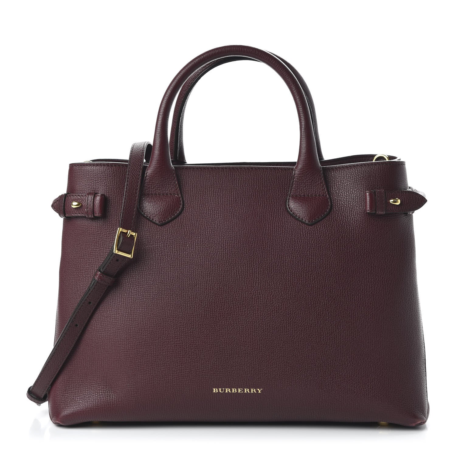 Burberry Grainy Calfskin House Check Medium Banner Tote Mahogany Red 1 of 8