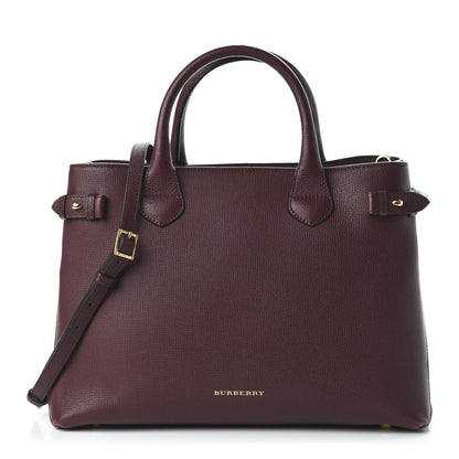 Burberry Grainy Calfskin House Check Medium Banner Tote Mahogany Red 1 of 8