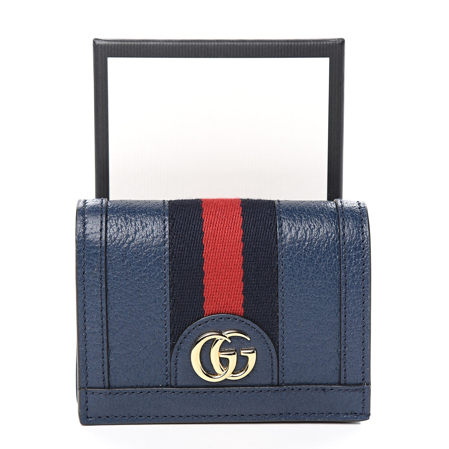 Textured Calfskin Web Ophidia Card Case Blue Agata