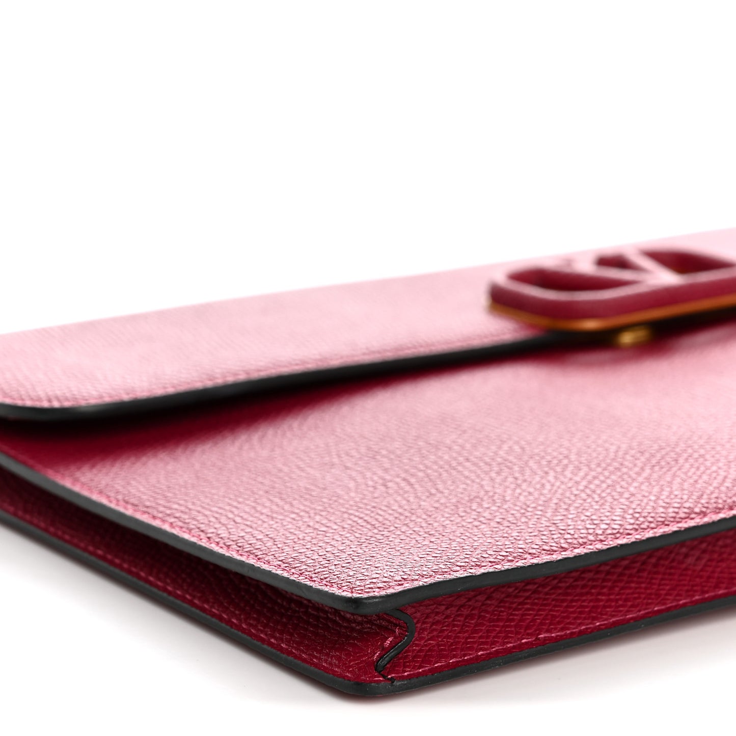 Grainy Calfskin Large Vlogo Clutch Raspberry