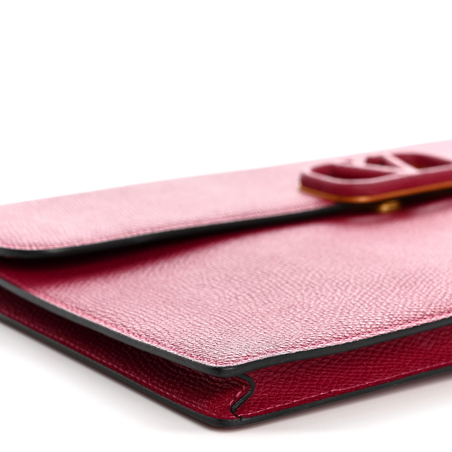 Valentino Garavani Grainy Calfskin Large Vlogo Clutch Raspberry 8 of 11