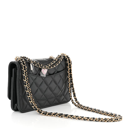 Chanel Pearly Lambskin Quilted Charms Wallet On Chain WOC Black 3 of 12
