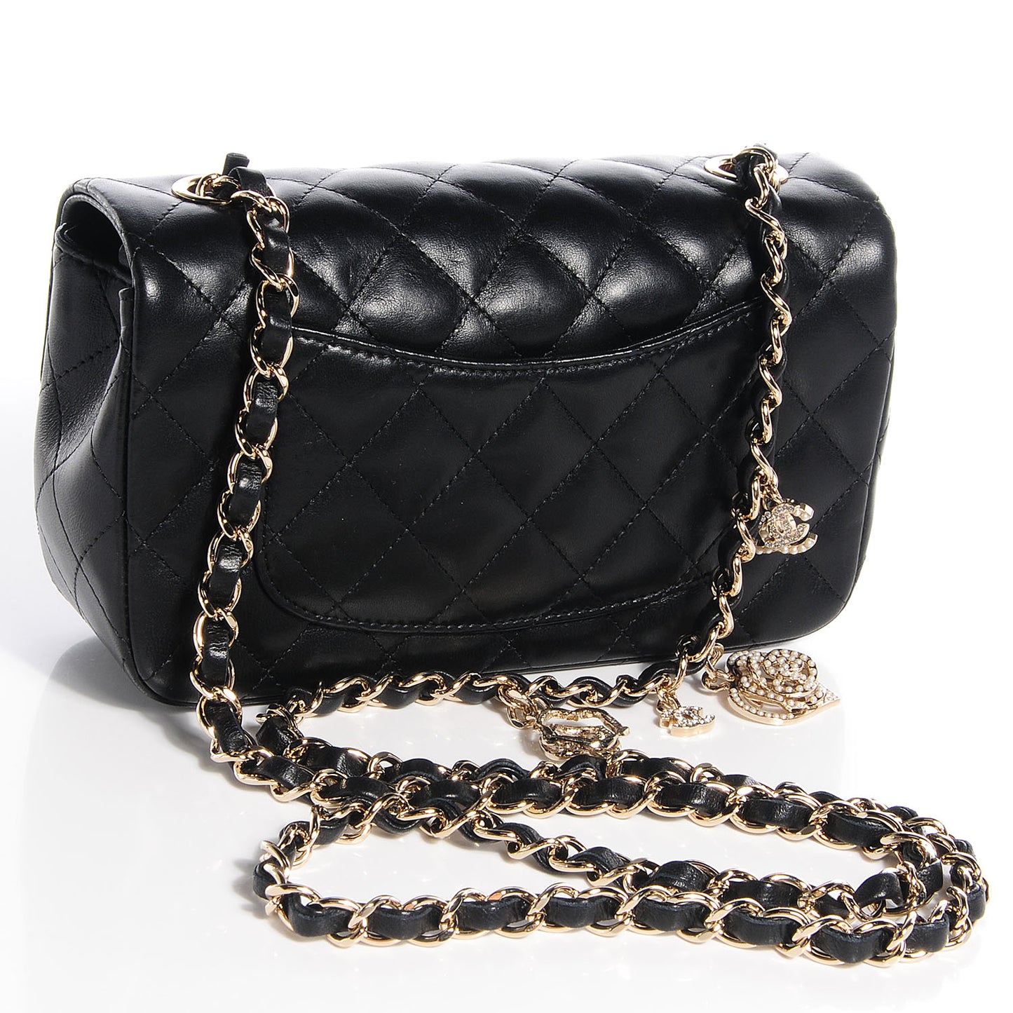 Lambskin Quilted Valentine Charms Mini Rectangular Flap Black