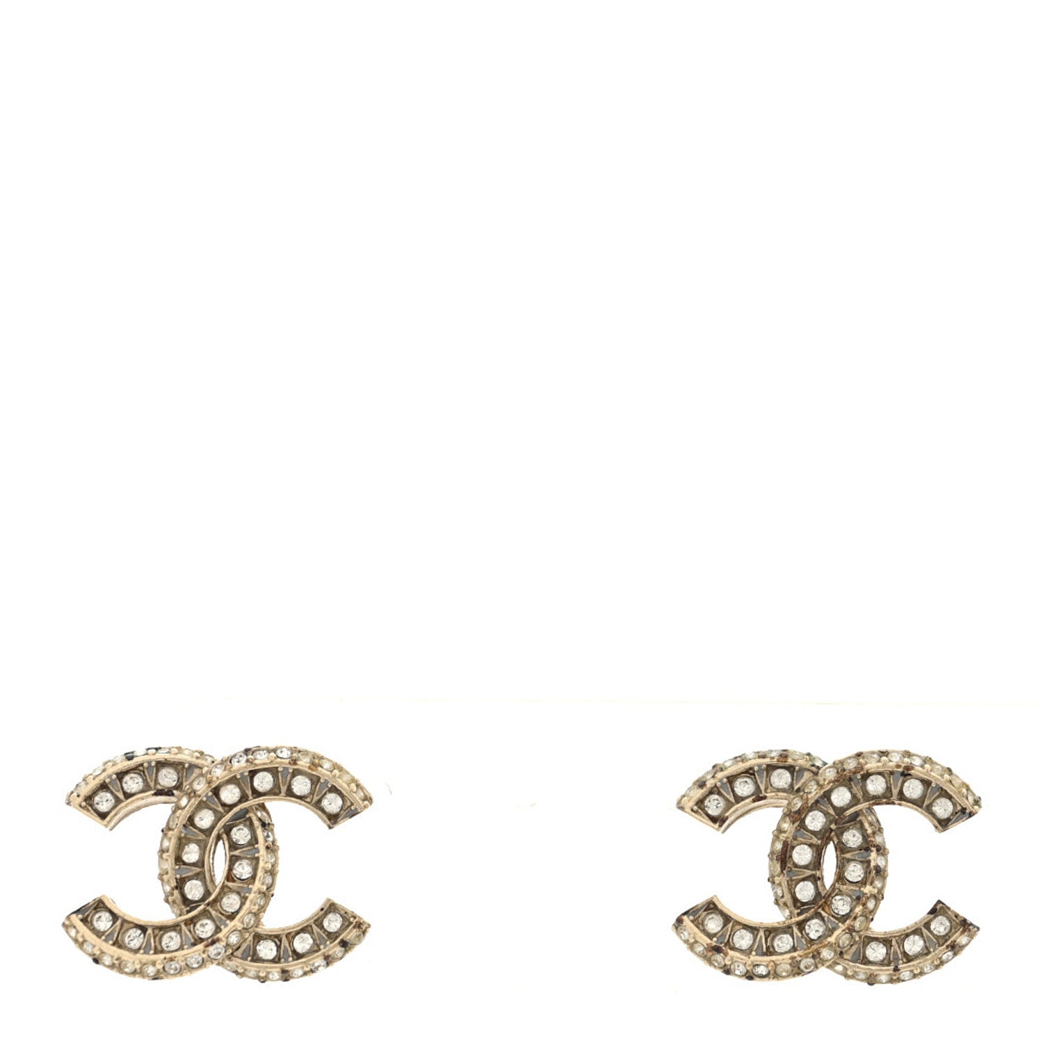 Chanel Crystal Timeless CC Earrings Light Gold 1 of 5