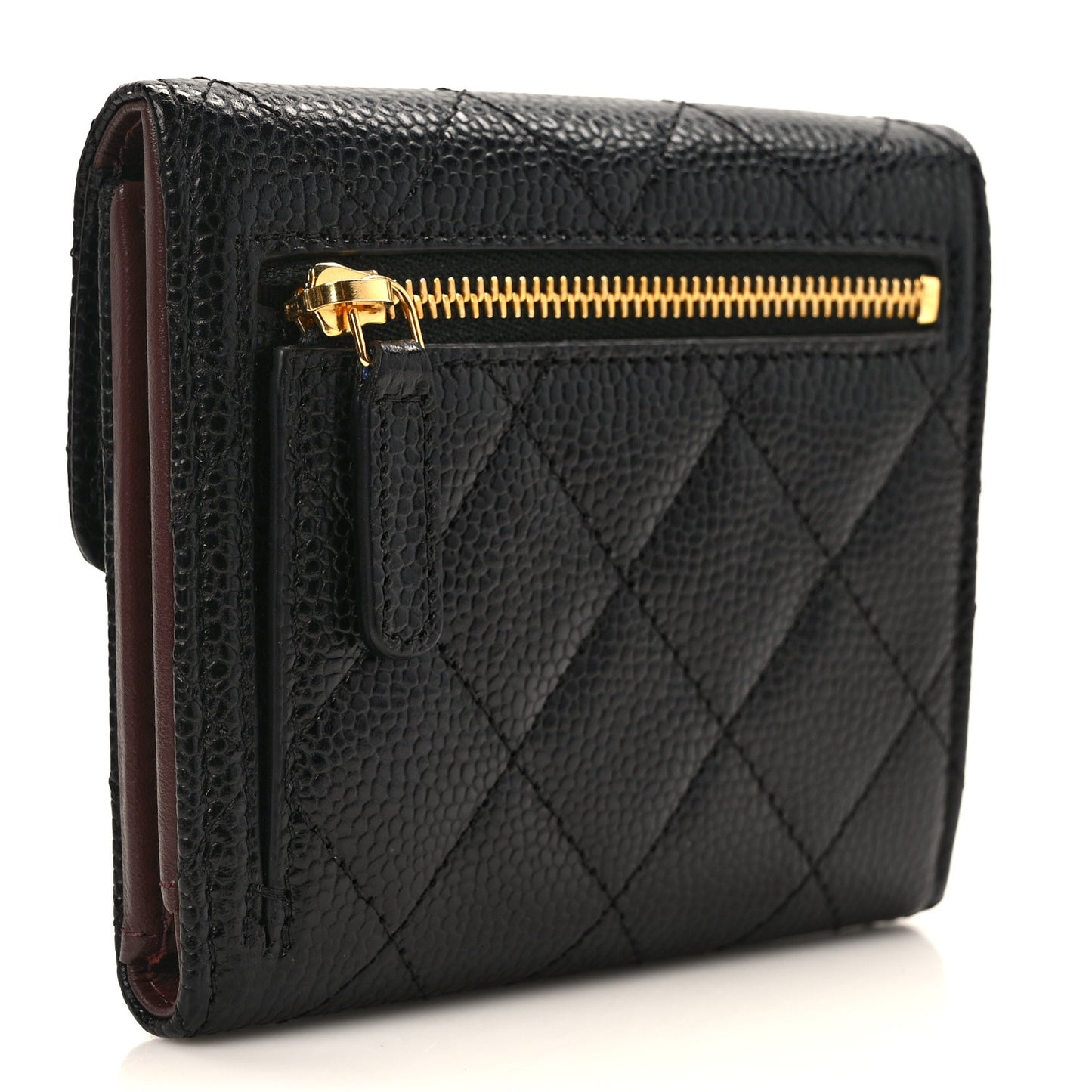 Caviar Quilted Compact Flap Wallet Black