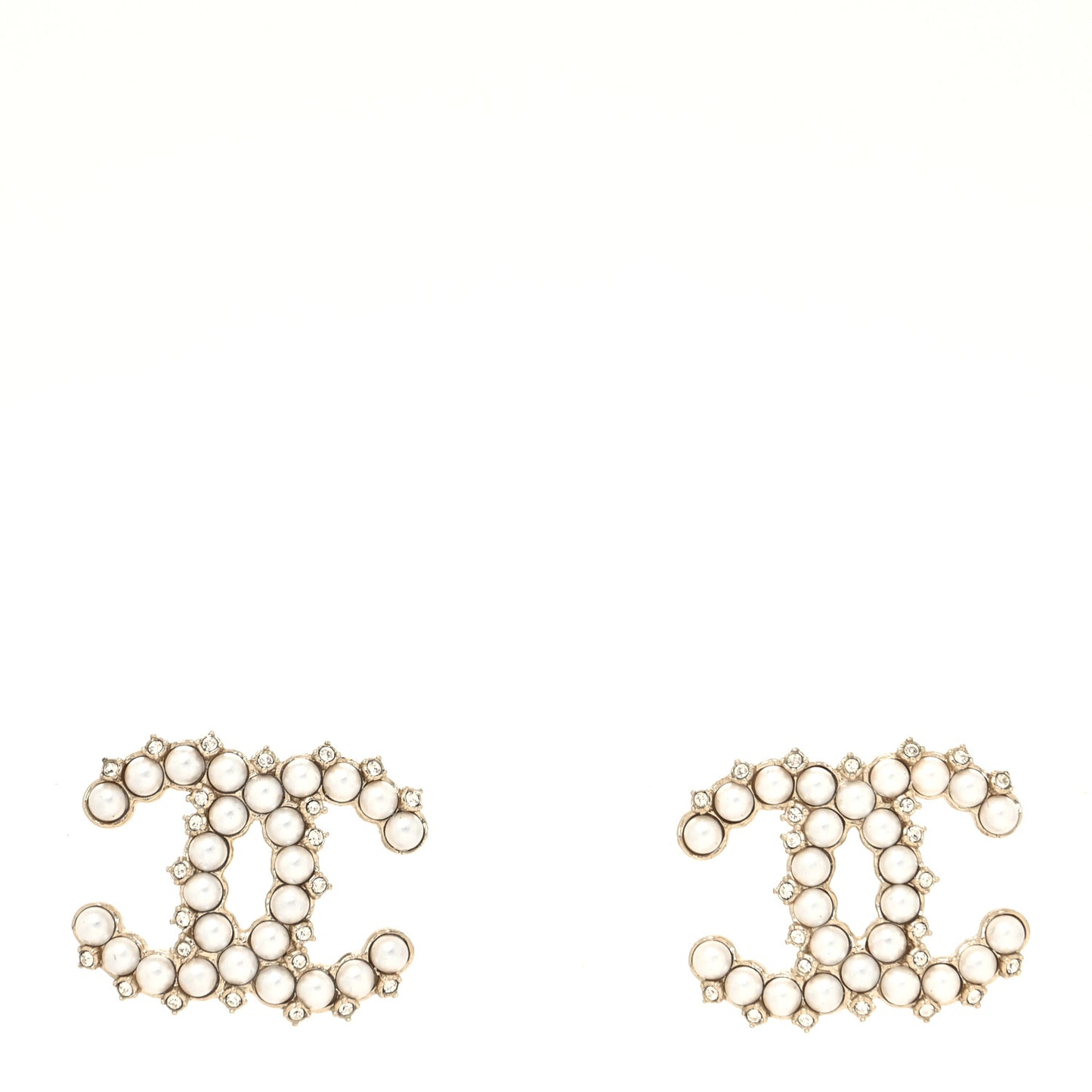Pearl Crystal CC Stud Earrings Gold