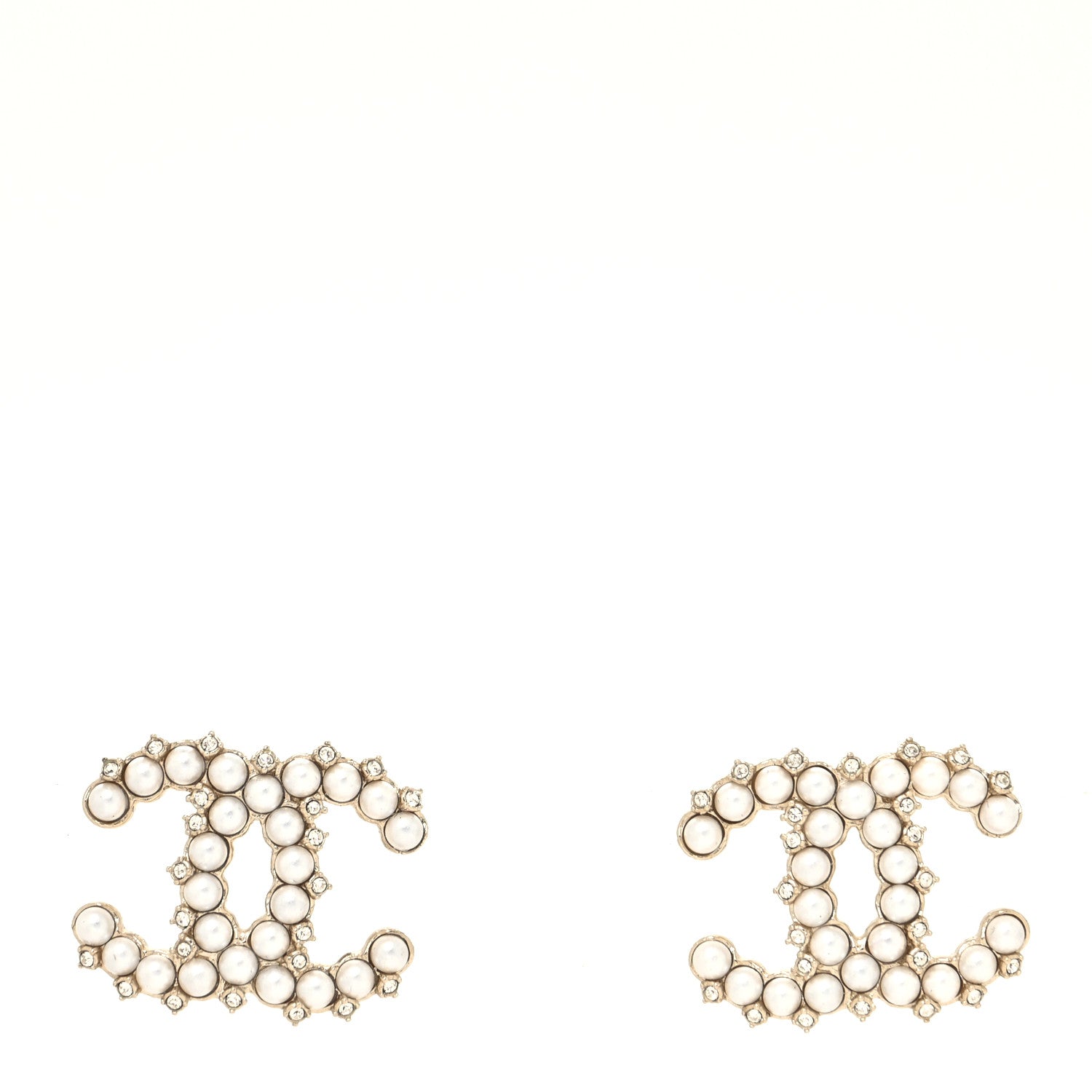 Chanel Pearl Crystal CC Stud Earrings Gold 1 of 4