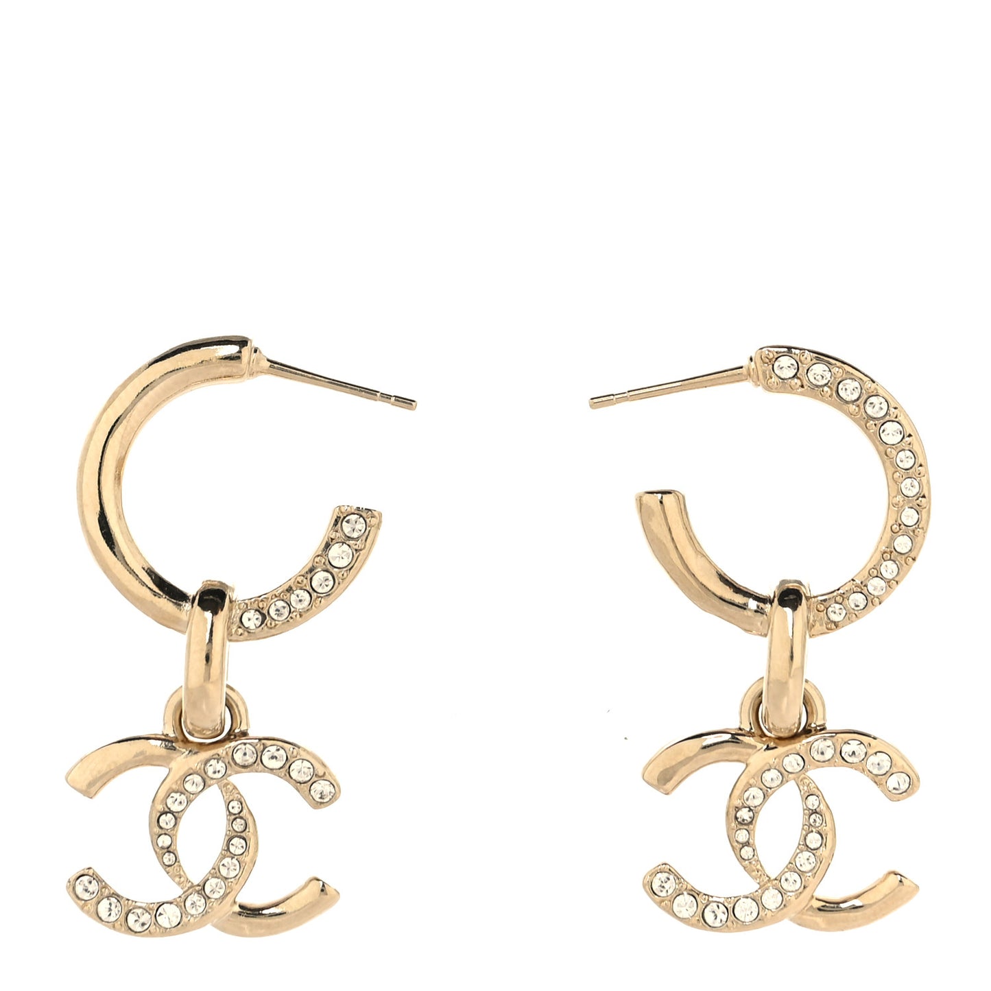 Crystal Bead CC Hoop Drop Earrings Light Gold