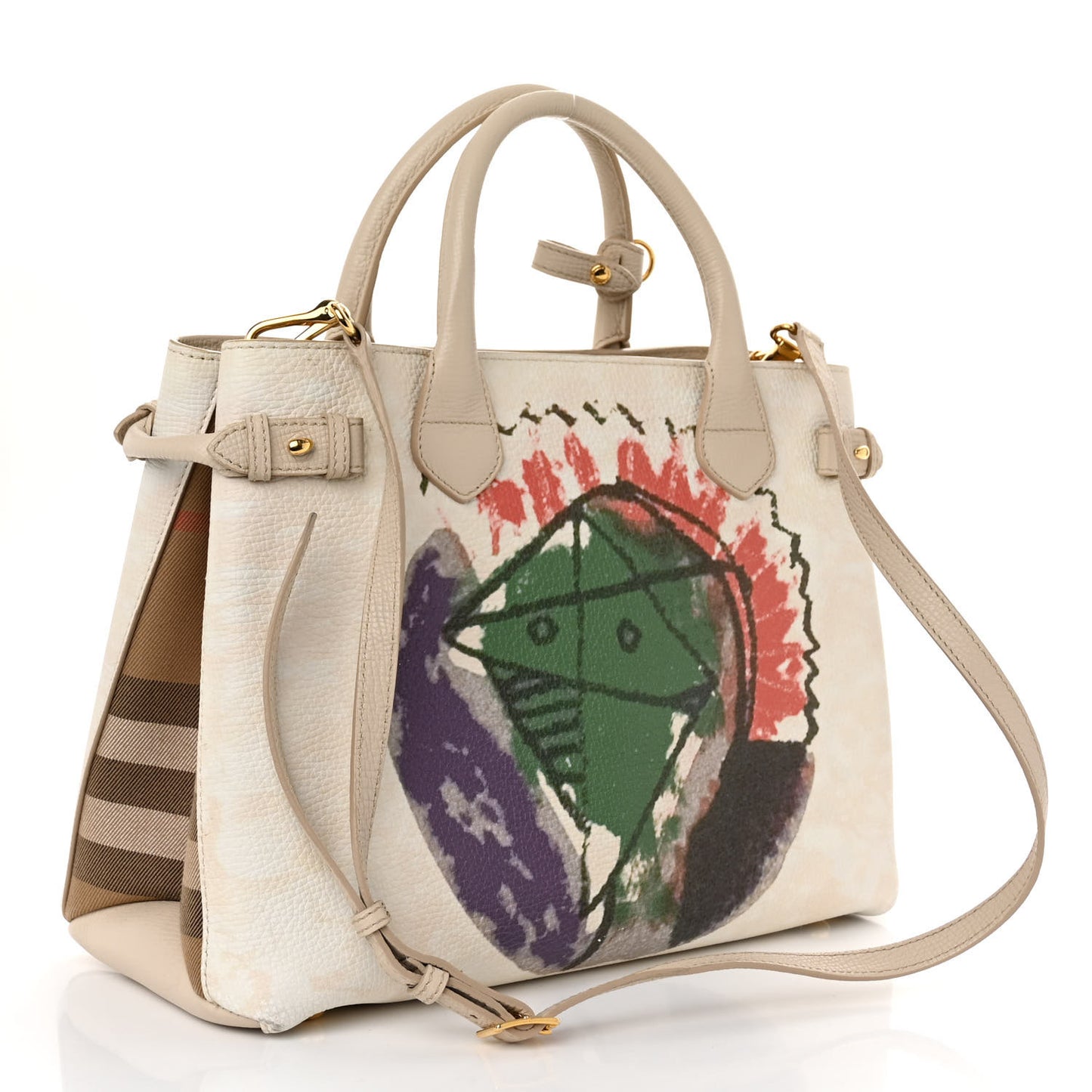 Derby Calfskin House Check Pallas Head Print Medium Banner Tote Grey