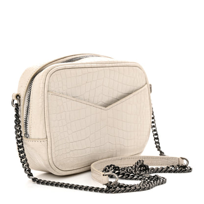 Saint Laurent Calfskin Crocodile Embossed Monogram Mini Lou Camera Bag Crema Soft 3 of 20