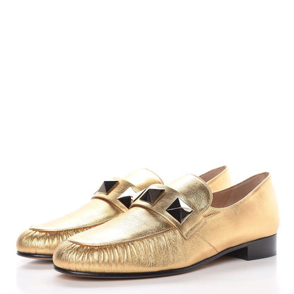 Valentino Garavani Metallic Calfskin Rockstud Loafers 39 Deep Gold 3 of 10