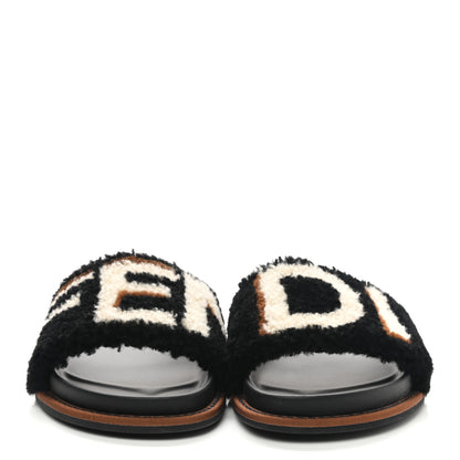 Fendi Shearling Logo Slide Sandals 38 Black Latte Brownie 2 of 9