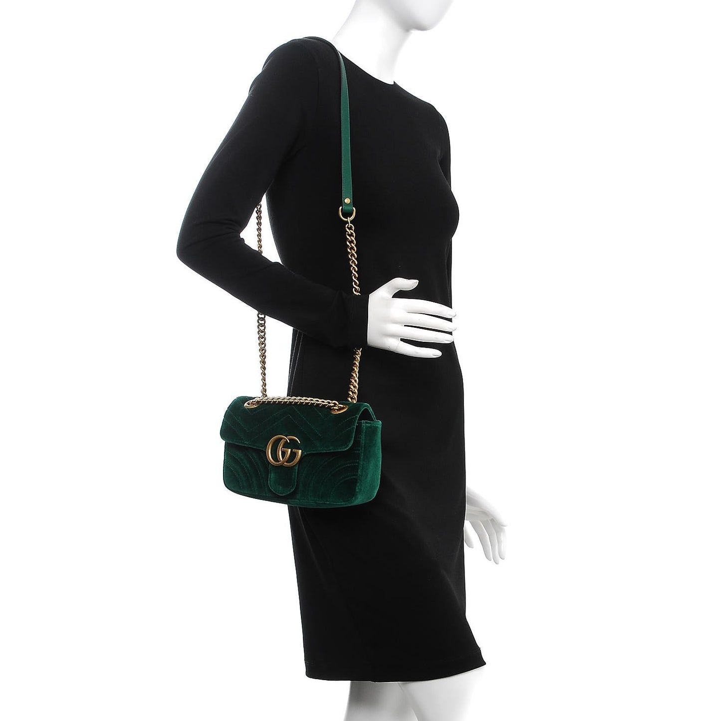 Velvet Matelasse Mini GG Marmont Shoulder Bag Emerald