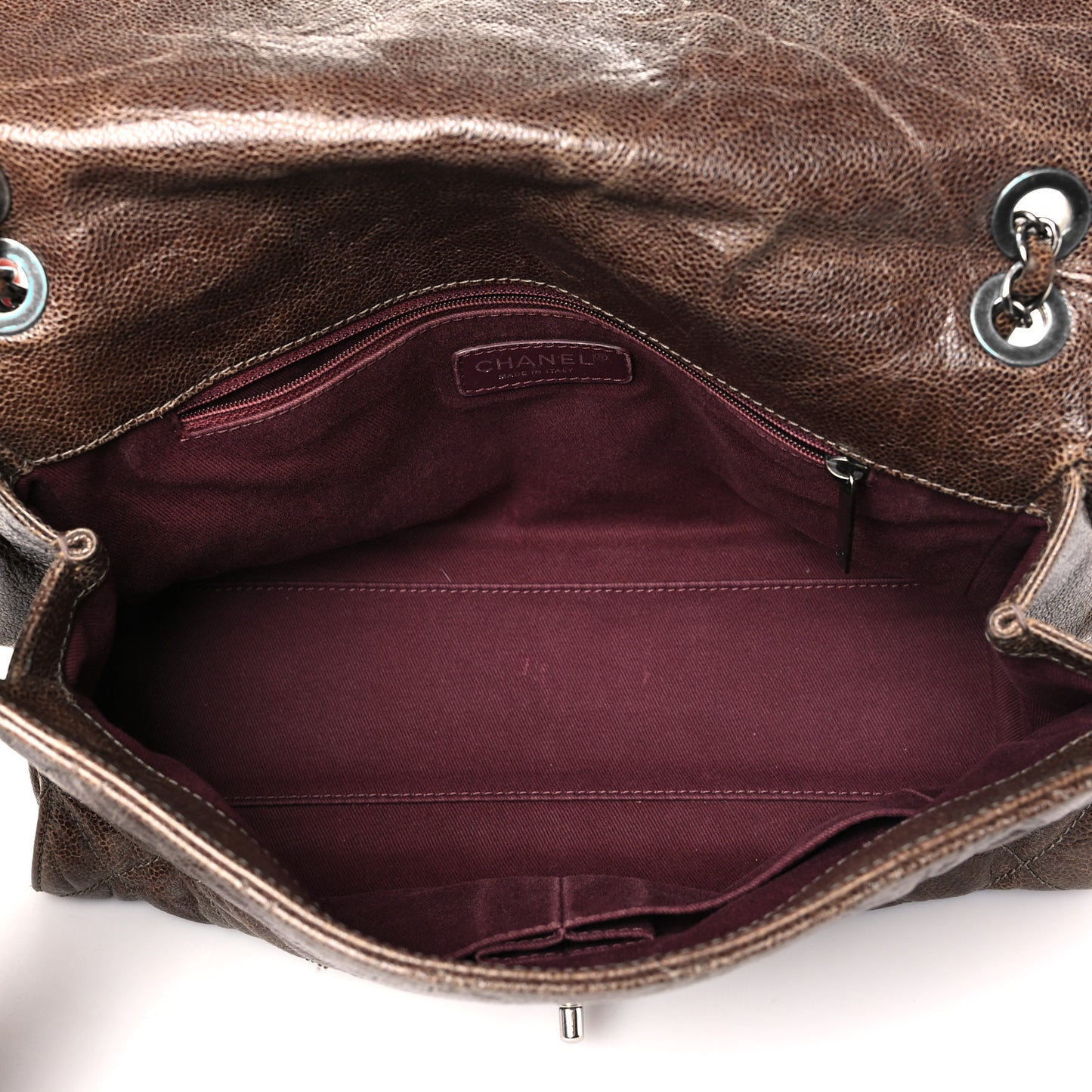 Crumpled Grained Calfskin Jumbo CC Crave Flap Brown