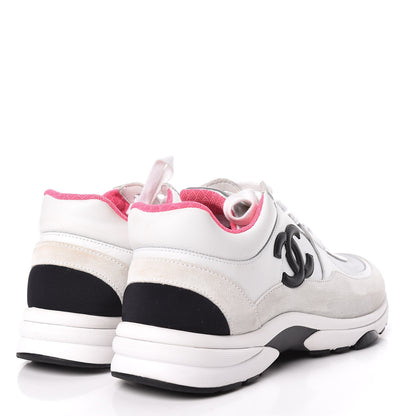 Chanel Suede Calfskin CC Sneakers 38.5 White Silver Fluo Pink 4 of 11