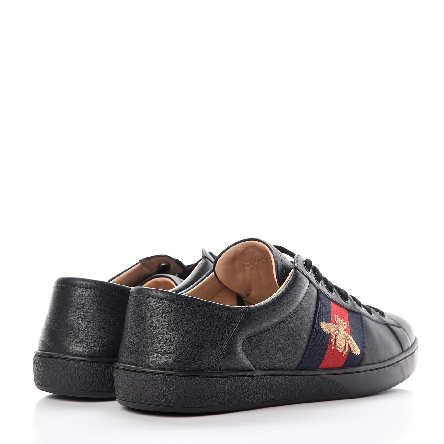 Calfskin Web Bee Embroidered Mens Ace Sneakers 7.5 Black
