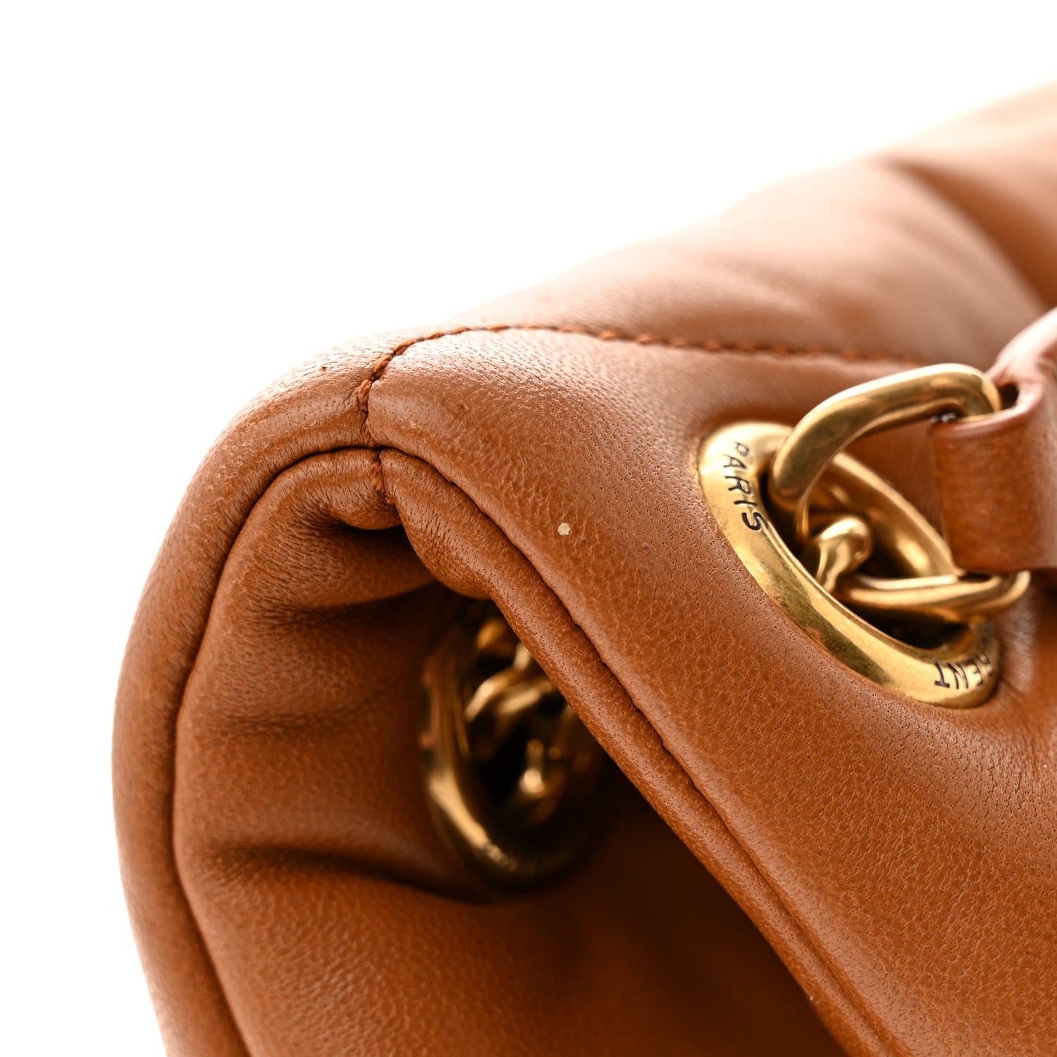 Saint Laurent Lambskin Quilted Small Loulou Puffer Monogram Chain Satchel Dark Honey 12 of 15