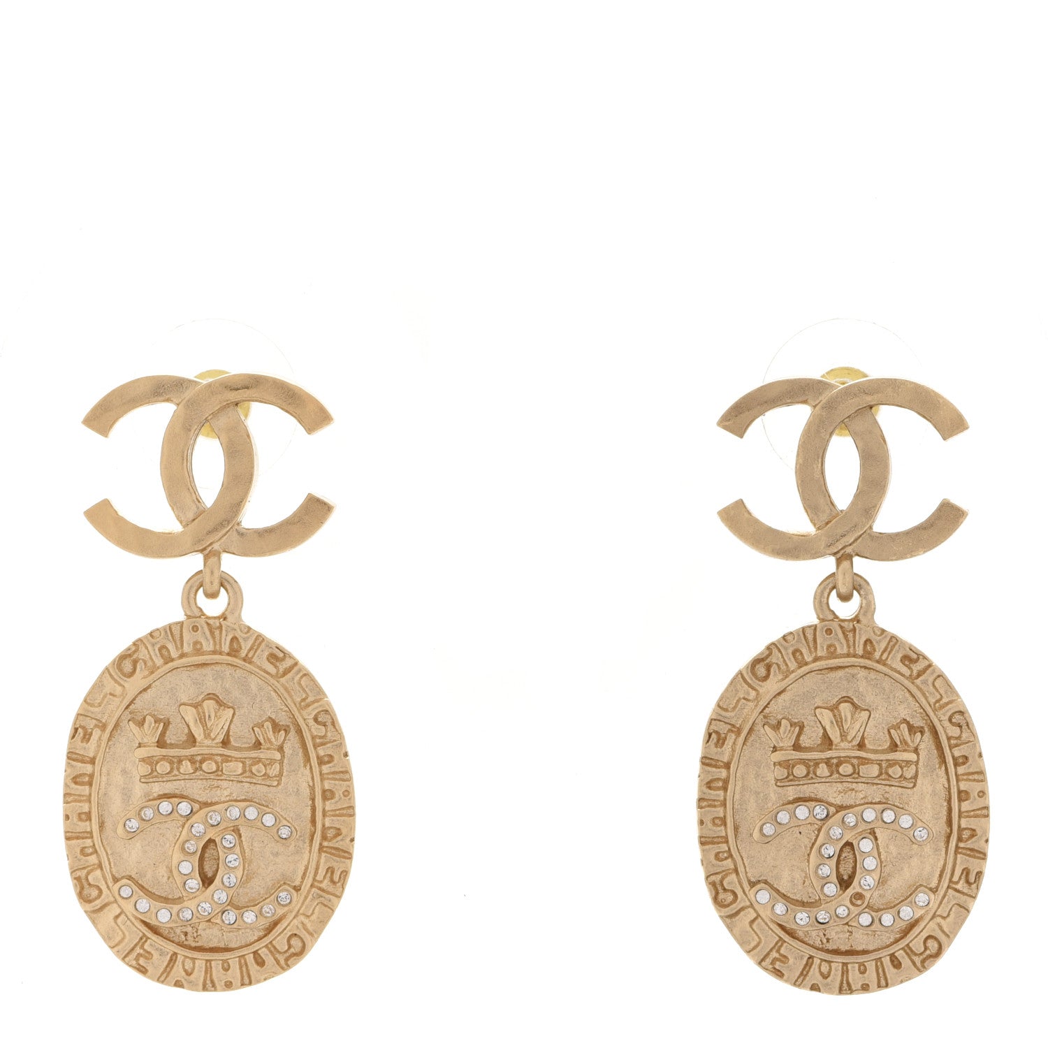 Chanel Metal CC Crystal Drop Earrings Gold 1 of 5