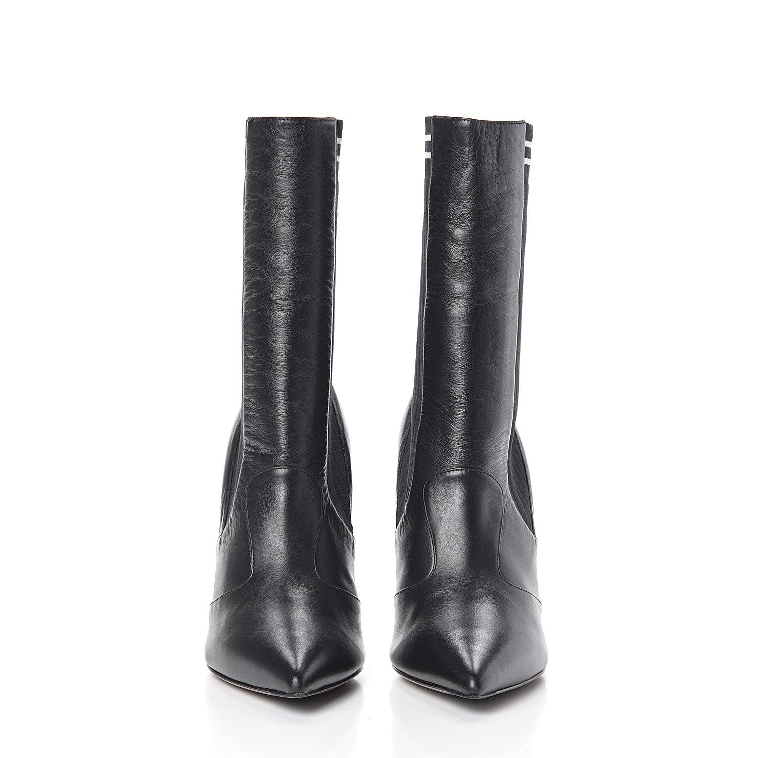 Fendi Vitello Lucido Stretch Fabric Striped Rockoko 105mm Sock Boots 37.5 Black 2 of 6