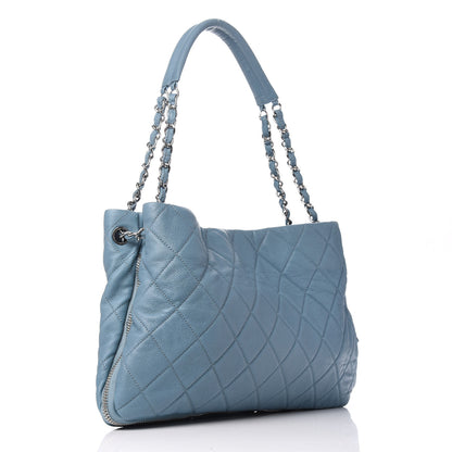 Chanel Caviar Quilted Expandable Zip Shoulder Bag Blue 4 of 12