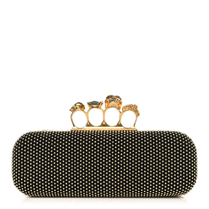 Alexander McQueen Suede Studded Skull Knuckle Box Clutch Black Gold 1 of 10