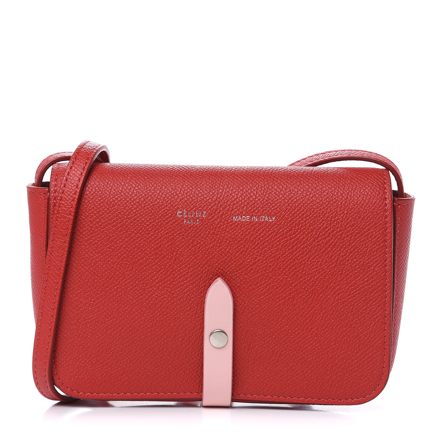 Grained Shiny Calfskin Strap Clutch Scarlet