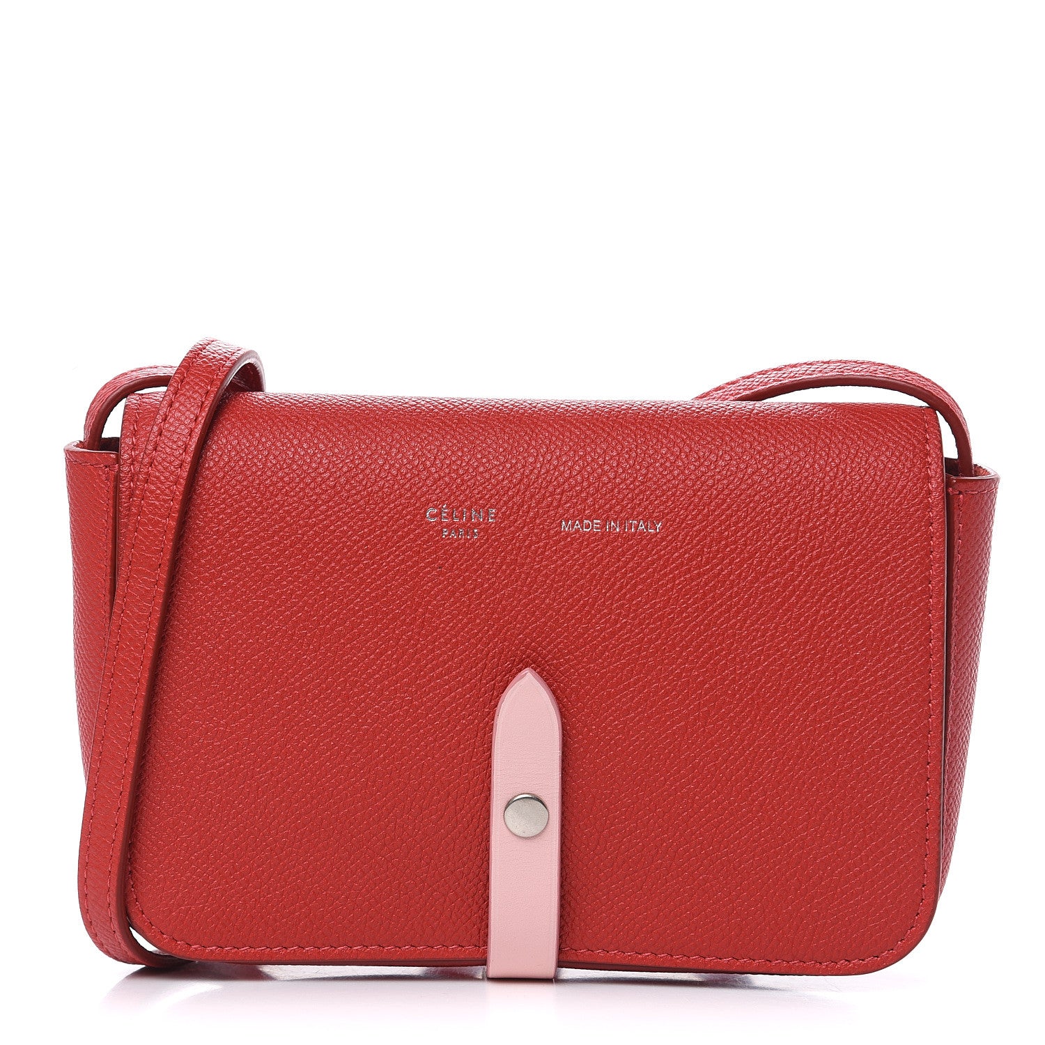Celine Grained Shiny Calfskin Strap Clutch Scarlet 1 of 9