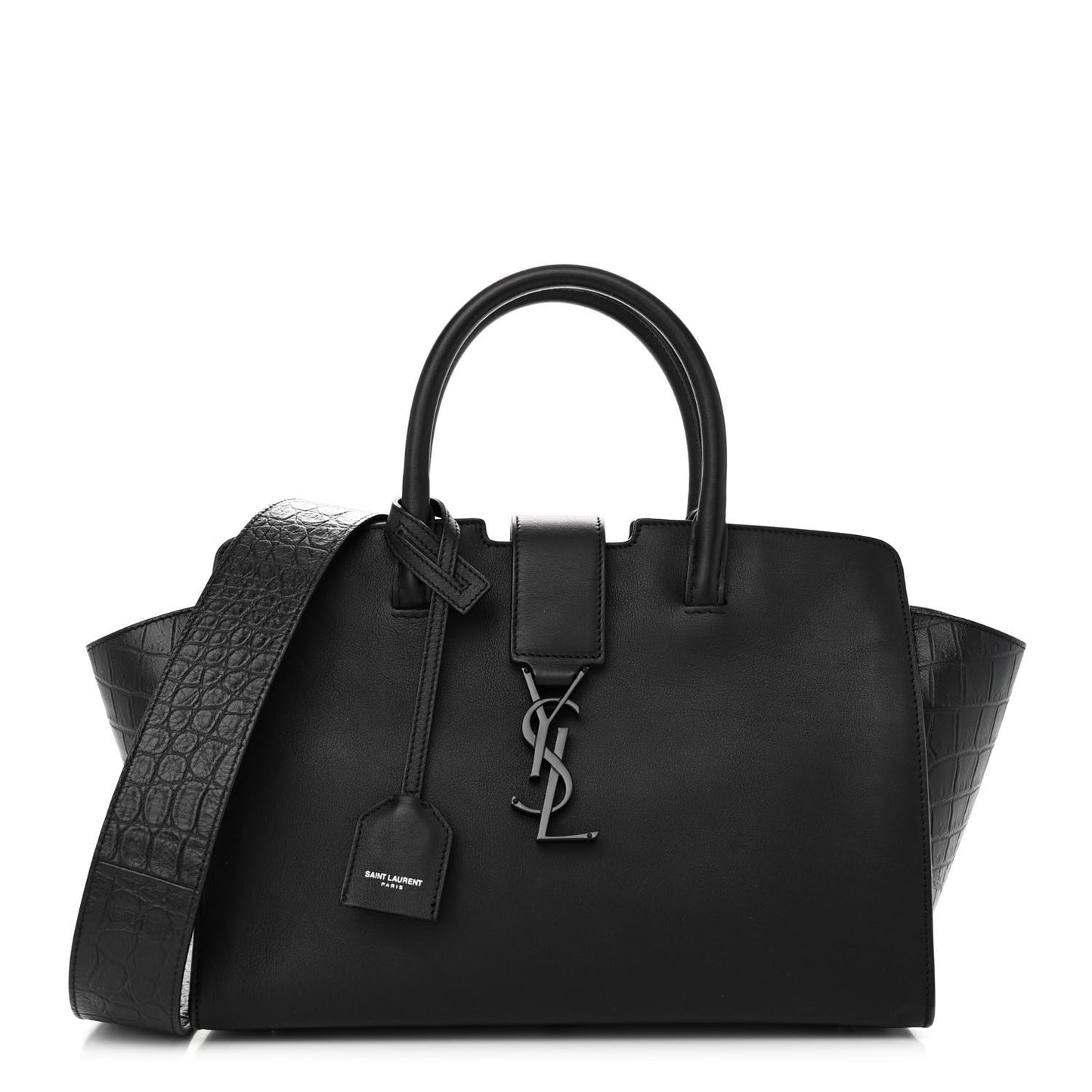 Smooth Calfskin Crocodile Embossed Baby Monogram Downtown Cabas Black