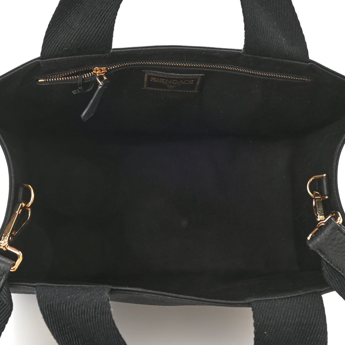 X VERSACE Cotton Canvas Cuoio Romano Fendace Logo Embroidered Signature Shopping Tote Black Gold