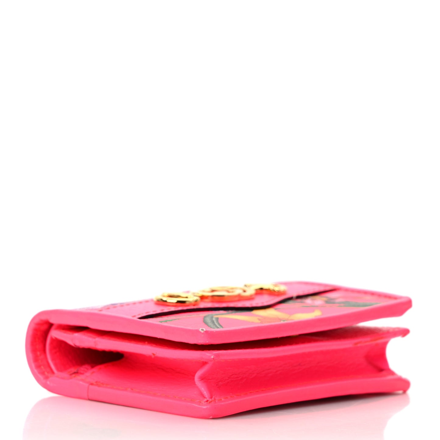 Calfskin Flora Print Zumi Card Case Fuxia Fluo