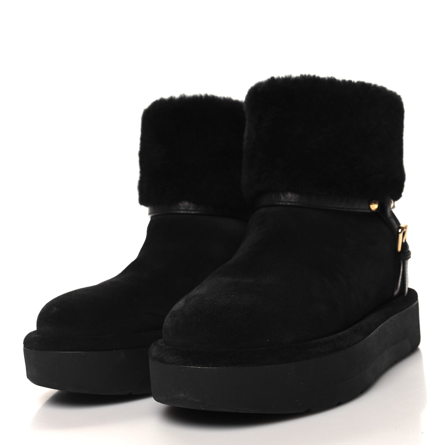 Suede Calfskin Shearling Snowdrop Flat Ankle Boot 38.5 Black