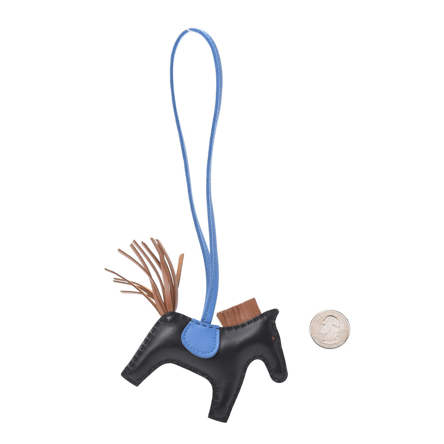 Milo Lambskin Grigri Rodeo Horse Bag Charm PM Black Gold Bleu Zanzibar