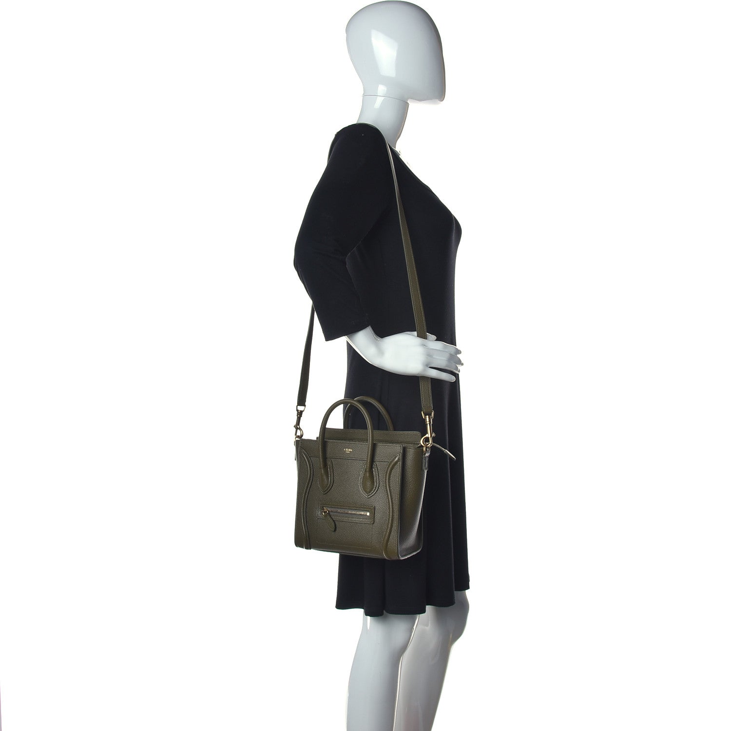 Celine Drummed Calfskin Nano Luggage Olive 2 of 11