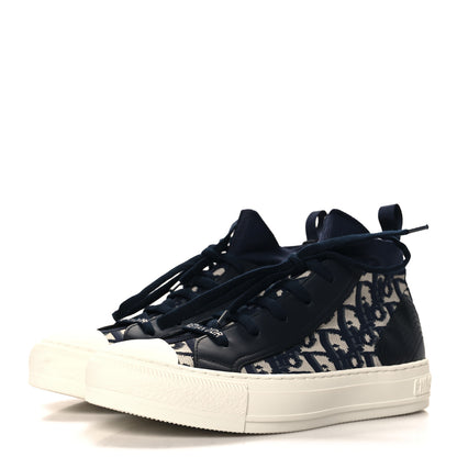 Christian Dior Technical Knit Calfskin Oblique Womens Walk'n Dior Mid Top Sneakers 37.5 Deep Blue 4 of 9
