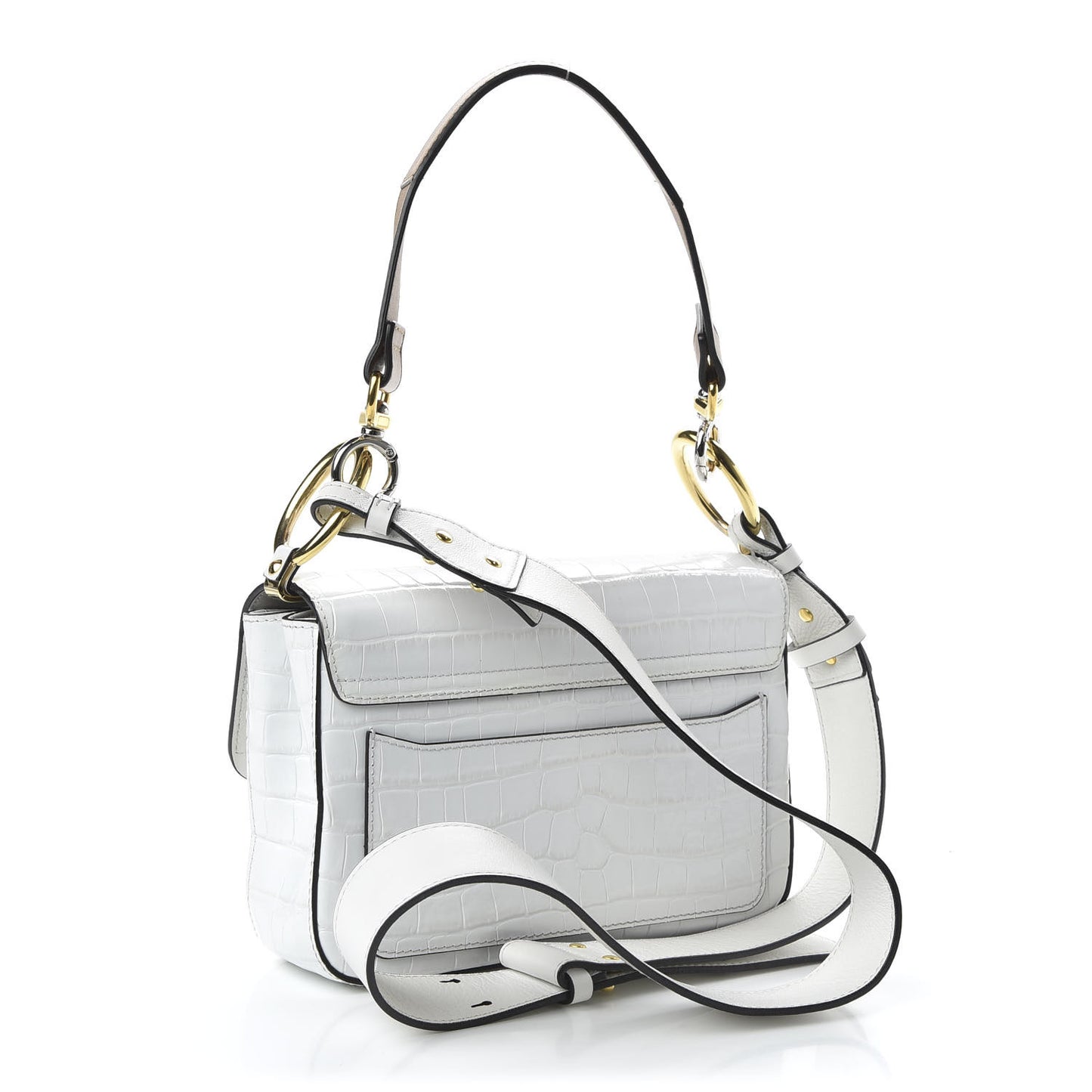 Calfskin Crocodile Embossed Small C Double Carry Brilliant White